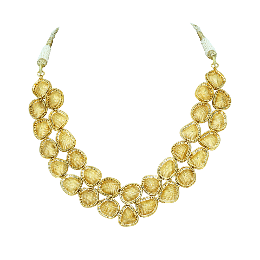 Layered Polki Diamond Necklace with Full-cut Halos